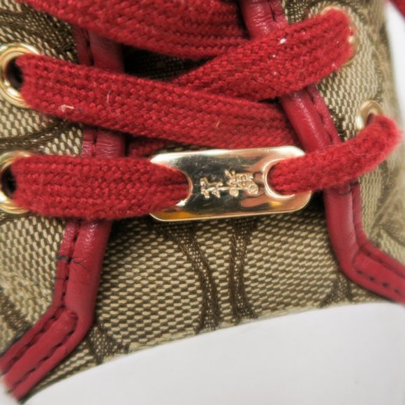 Coach Empire Outline Canvas Sneakers - Tan & Red - Picture 6 of 13